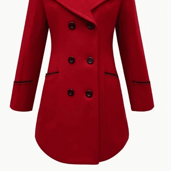 Red Elegant Women's Double-Breasted Lapel Coat - Picture 4 of 5